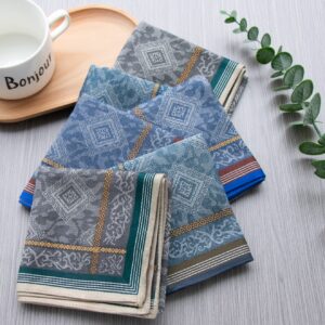 Mens Soft Cotton Handkerchiefs Old-fashioned Jacquard Pattern Assorted Pack 3PCS