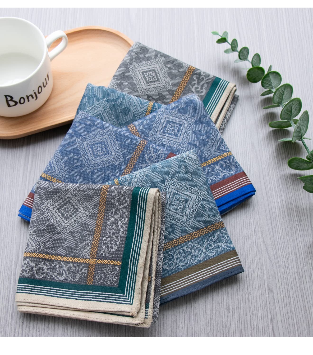 Mens Soft Cotton Handkerchiefs Old-fashioned Jacquard Pattern Assorted Pack 3PCS