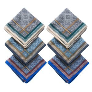 Mens Soft Cotton Handkerchiefs Old-fashioned Jacquard Pattern Assorted Pack 3PCS