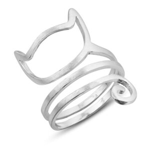 Helen de Lete Innovative Lovely Cat Kitty Sterling Silver Ring L Size