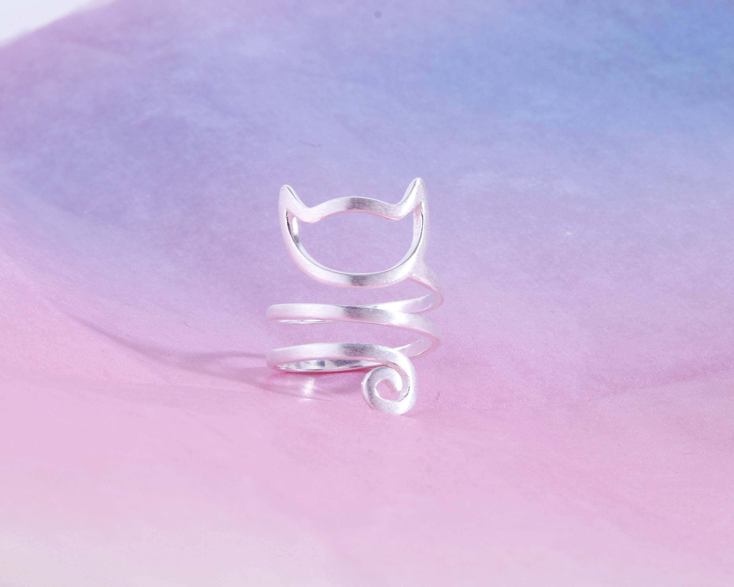 Helen de Lete Innovative Lovely Cat Kitty Sterling Silver Ring L Size