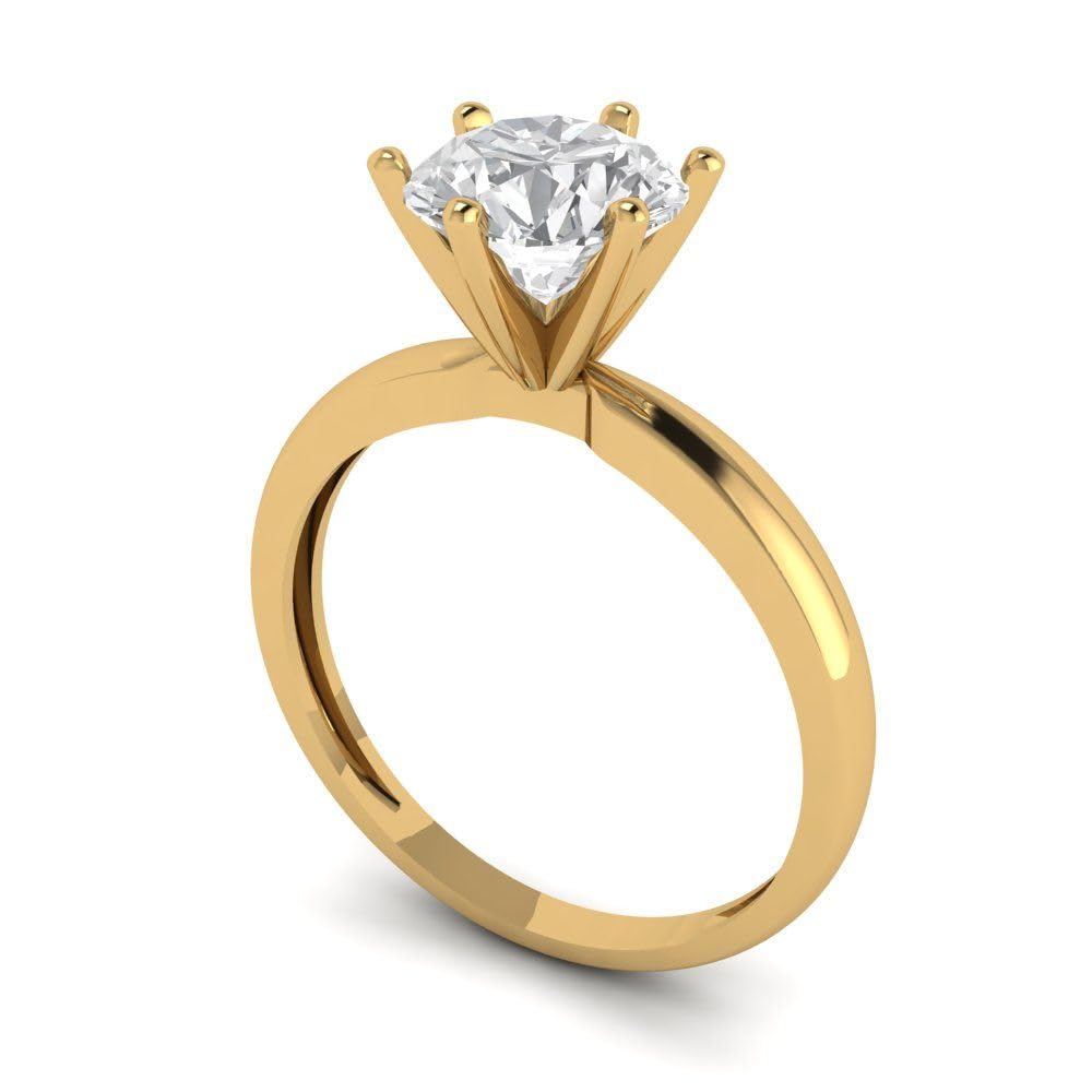 Yellow 14k Gold Solitaire Statement anniversary Engagement Promise Bridal Ring 1.5 Ct Round Cut Clear Simulated Diamond Sz 7