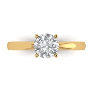 clara pucci yellow 14k solid gold solitaire anniversary engagement promise bridal ring - 1 ct round cut clear simulated diamond sz 9