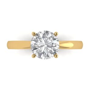 Yellow 14k Solid Gold Solitaire anniversary Engagement Promise Bridal Ring - 1.5 Ct Round Cut Clear Simulated Diamond Sz 6