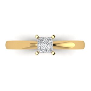 Yellow 14k Gold Solitaire Statement anniversary Engagement Promise Ring - 0.5 Ct Princess Cut Clear Simulated Diamond Sz 3.5