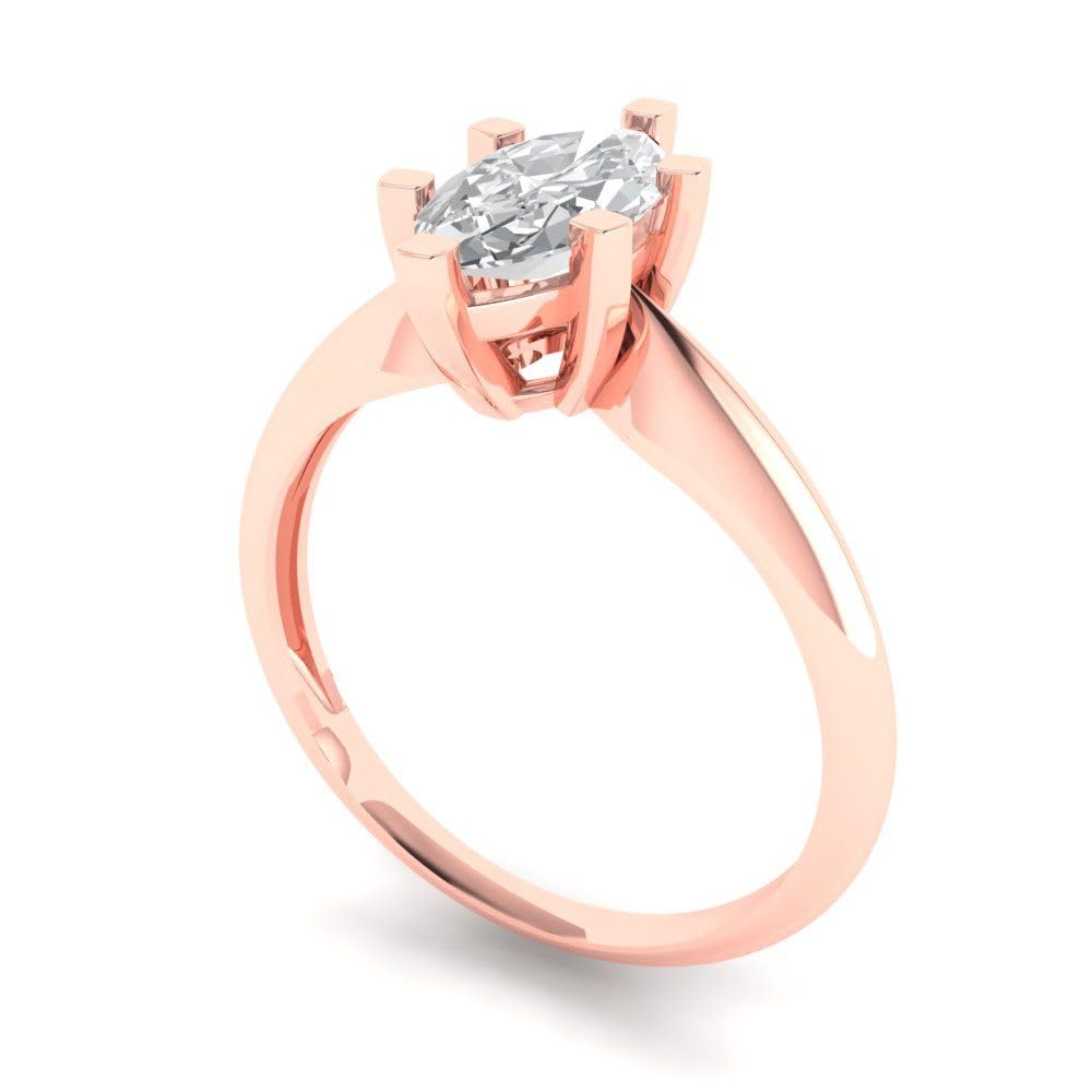 1 Ct Brilliant Marquise Cut Clear Simulated Diamond 14K Rose Gold Solitaire Engagement Promise Bridal Ring Size 11