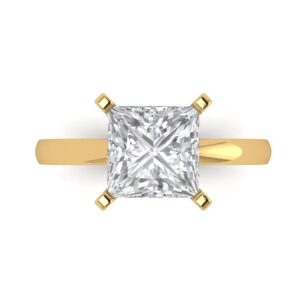 Yellow 14k Gold Solitaire Statement anniversary Engagement Promise Ring - 3 Ct Princess Cut Clear Simulated Diamond Sz 5.25