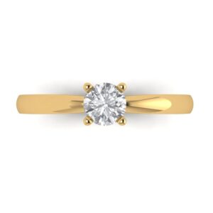 Yellow 14k Solid Gold Solitaire anniversary Engagement Promise Bridal Ring - 0.5 Ct Round Cut Clear Simulated Diamond Sz 8.5