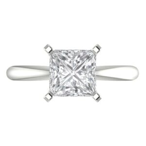 2 Ct Brilliant Princess Cut Clear Simulated Diamond 14K White Gold Solitaire Engagement Promise Bridal Ring Size 6.75