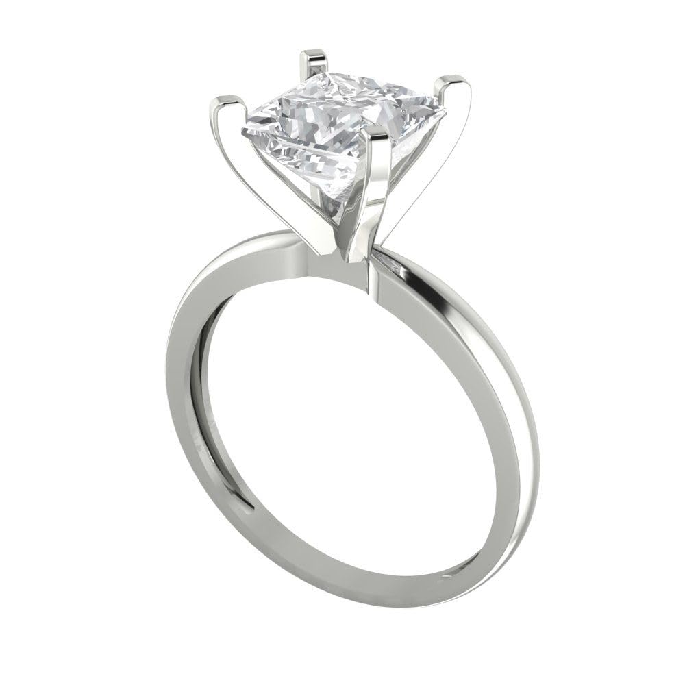 2 Ct Brilliant Princess Cut Clear Simulated Diamond 14K White Gold Solitaire Engagement Promise Bridal Ring Size 6.75