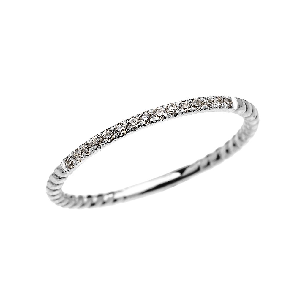 14k White Gold Dainty Diamond Stackable Rope Design Ring(Size 4.5)