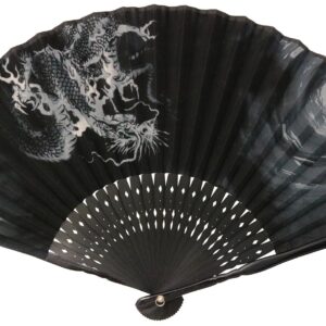 まつみ工芸 Asahi King 136001 Folding Fan Dragon Black