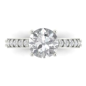 2.18 ct round cut clear simulated diamond 14k white gold solitaire with accents engagement promise bridal ring size 5.5