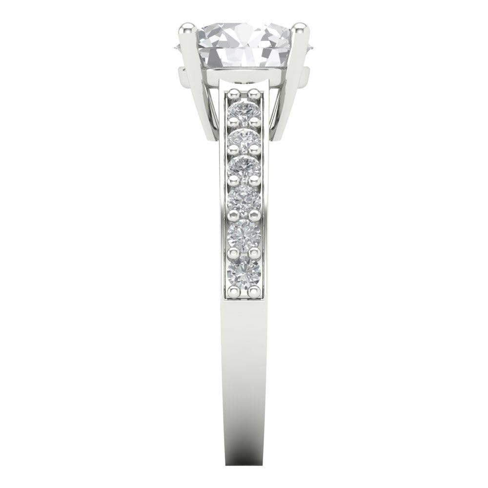 2.18 Ct Round Cut Clear Simulated Diamond 14K White Gold Solitaire with Accents Engagement Promise Bridal Ring Size 5.5