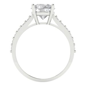 2.18 Ct Round Cut Clear Simulated Diamond 14K White Gold Solitaire with Accents Engagement Promise Bridal Ring Size 5.5