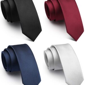 WeiShang Lot 4 PCS Classic Men's Skinny Width 2.3" Slim Necktie Solid Color Tie