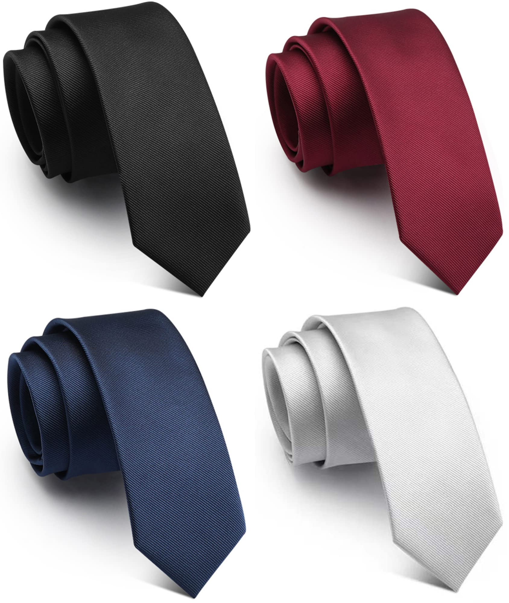 WeiShang Lot 4 PCS Classic Men's Skinny Width 2.3" Slim Necktie Solid Color Tie