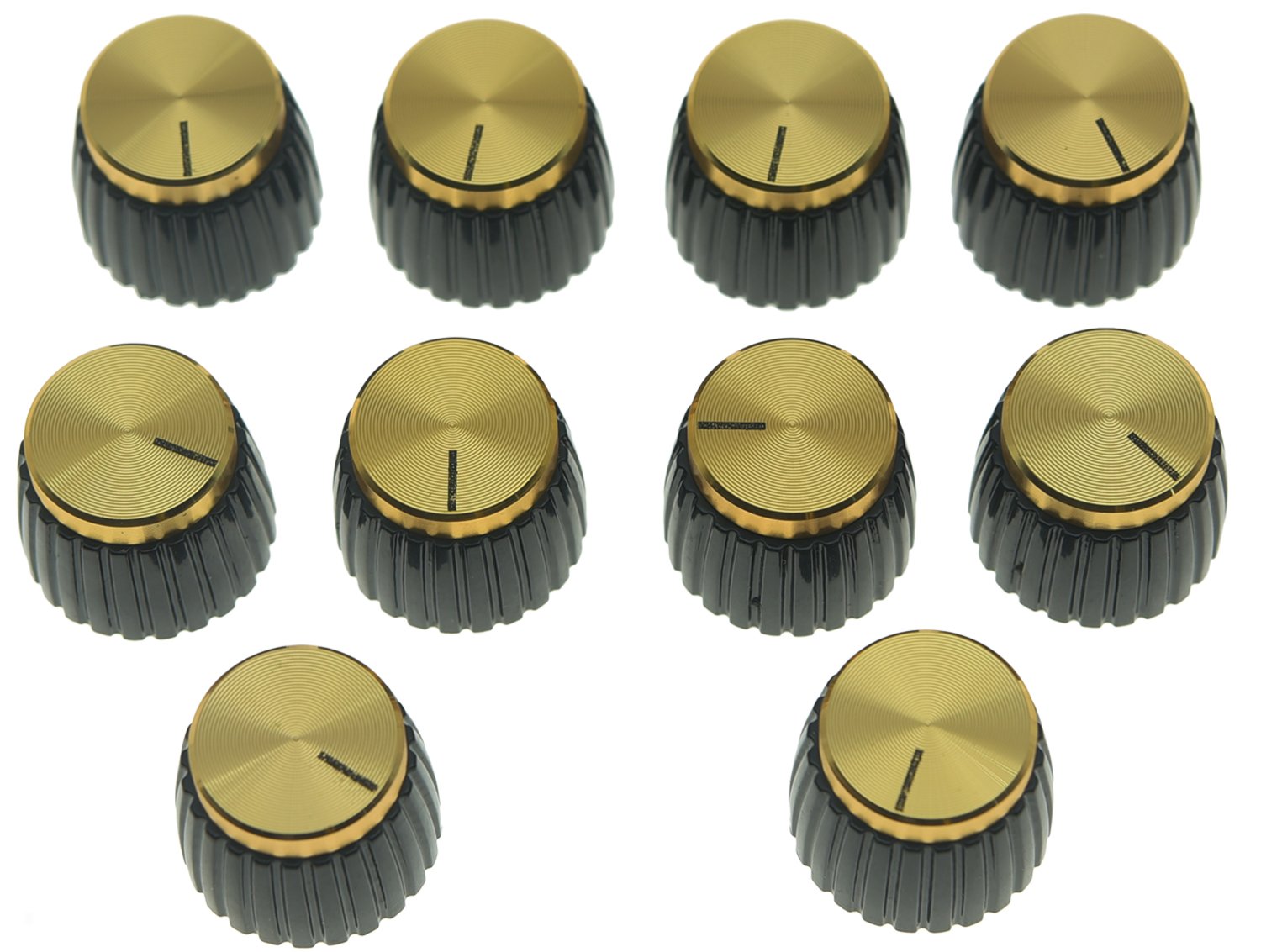 KAISH 10pcs Guitar AMP Amplifier Push on fit Knobs Black with Gold Aluminum Cap Top Fits 6mm diameter Pots Marshall Amplifiers