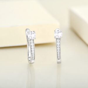 YL Women's Hoop Earrings 925 Sterling Silver U Shaped Halo Huggie Earrings 18K White Gold Plated Cubic Zirconia Jewelry