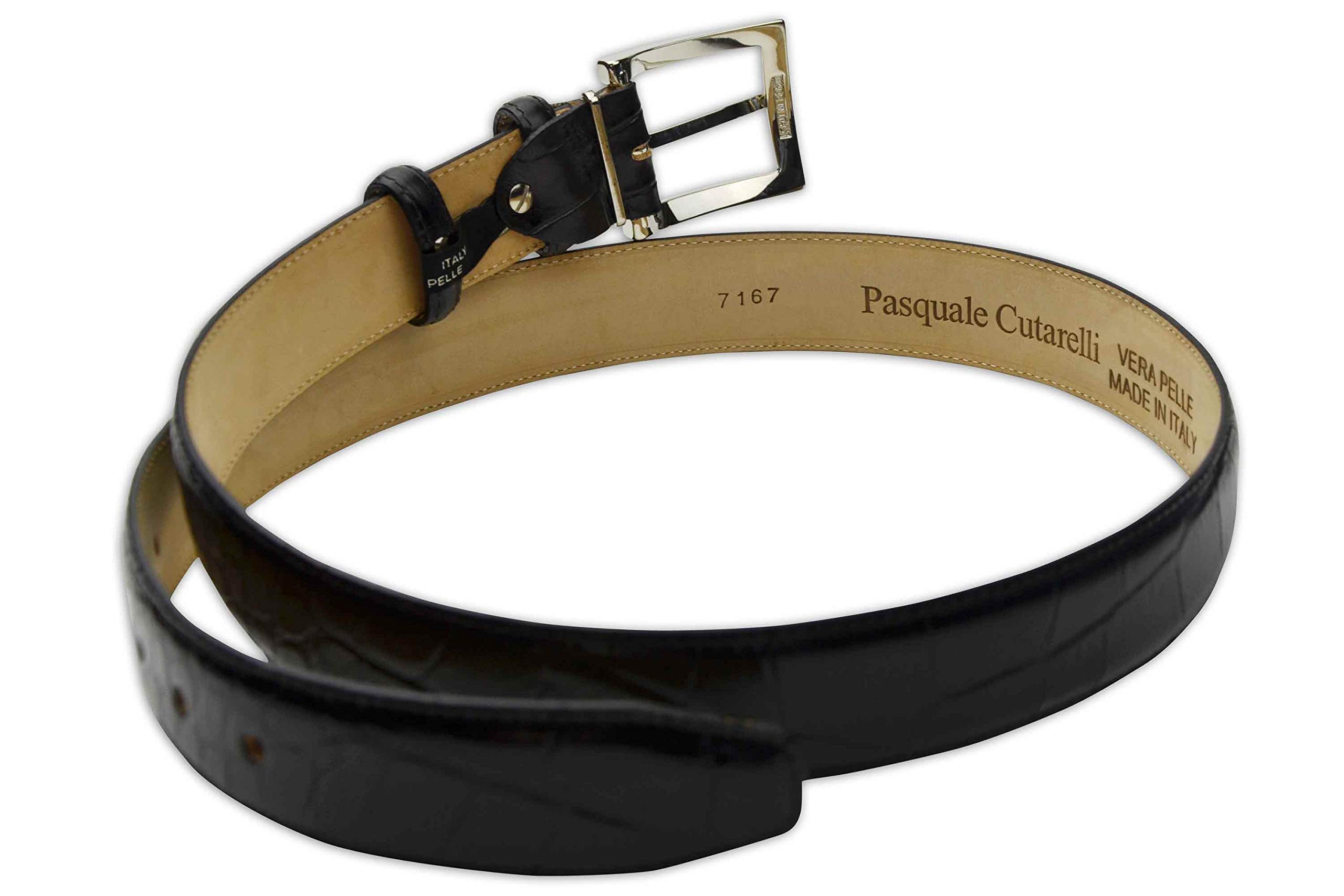 PASQUALE CUTARELLI Mens Crocodile Pattern Italian Leather Belt Black Small 34 Inches