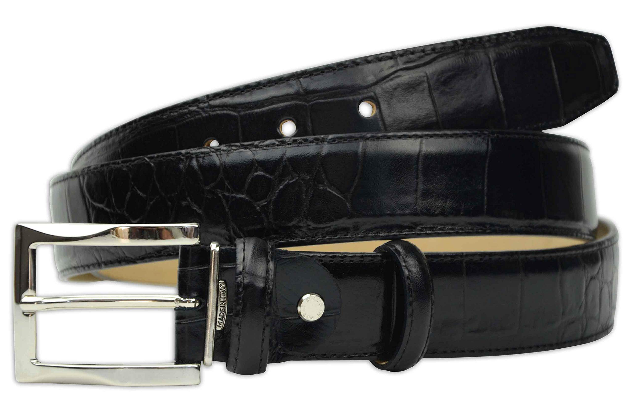 PASQUALE CUTARELLI Mens Crocodile Pattern Italian Leather Belt Black XX-Large 44 Inches