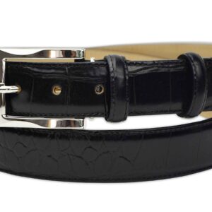 PASQUALE CUTARELLI Mens Crocodile Pattern Italian Leather Belt Black XX-Large 44 Inches