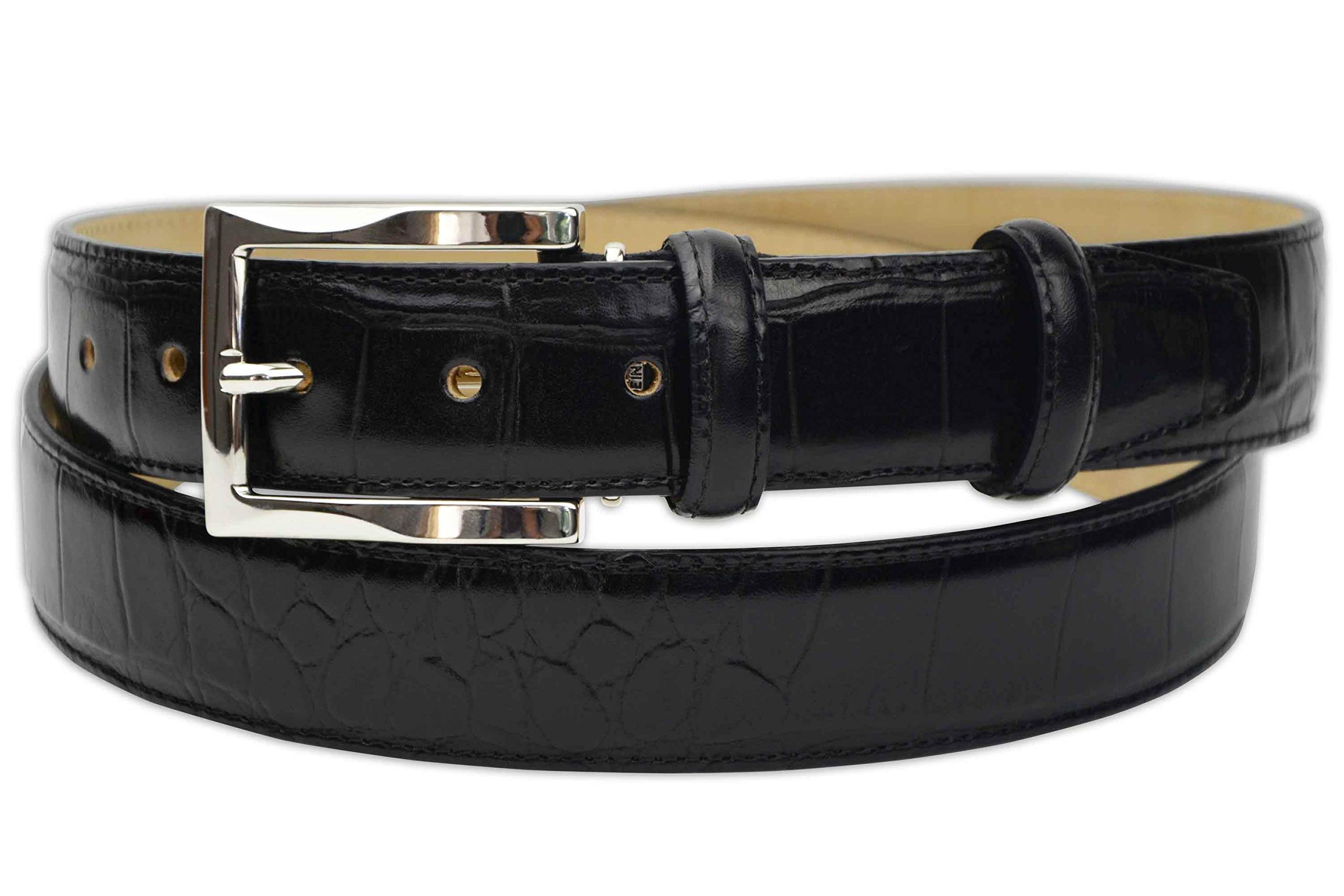 PASQUALE CUTARELLI Mens Crocodile Pattern Italian Leather Belt Black XX-Large 44 Inches