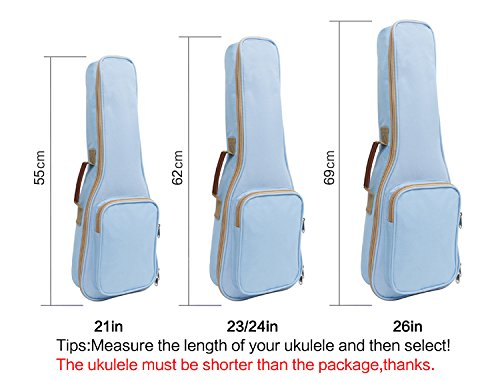 HOT SEAL 10MM Leather Handles Thick Durable Colorful Ukulele Case Bag with Storage (23/24in, Light blue)