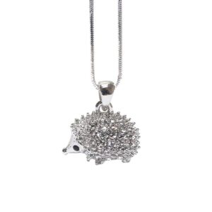 lola bella gifts crystal hedgehog fashion necklace with gift box (silver-tone)