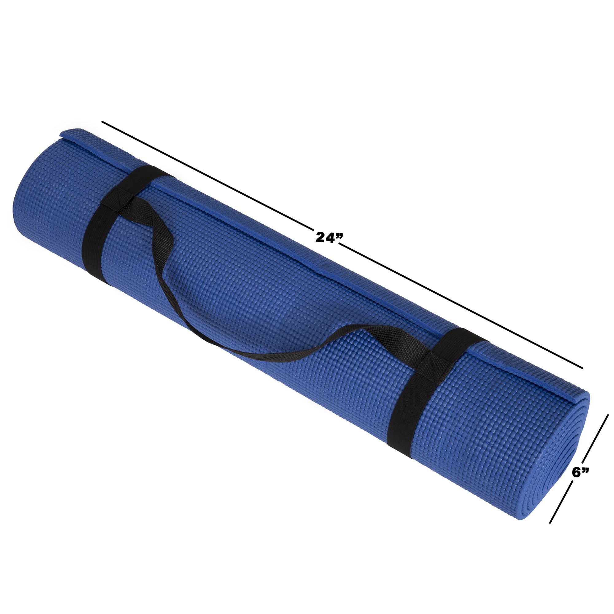 Yoga Mat - Double Sided 1/4-Inch Workout Mat - 71x24-Inch Exercise Mat for Home Gym Fitness or Pilates with Carrying Strap by Wakeman (Blue)