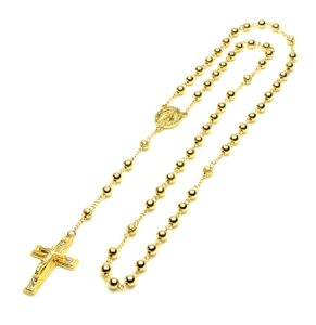 metaltree98 14k gold plated 6mm bead guadalupe & jesus cross 28" rosary necklace hr 600 g