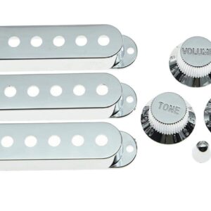 KAISH Chrome Plastic ST Strat 52mm Pole Spacing Pickup Covers Guitar Knobs and 5 Way Switch Tip for USA Stratocaster/Strat