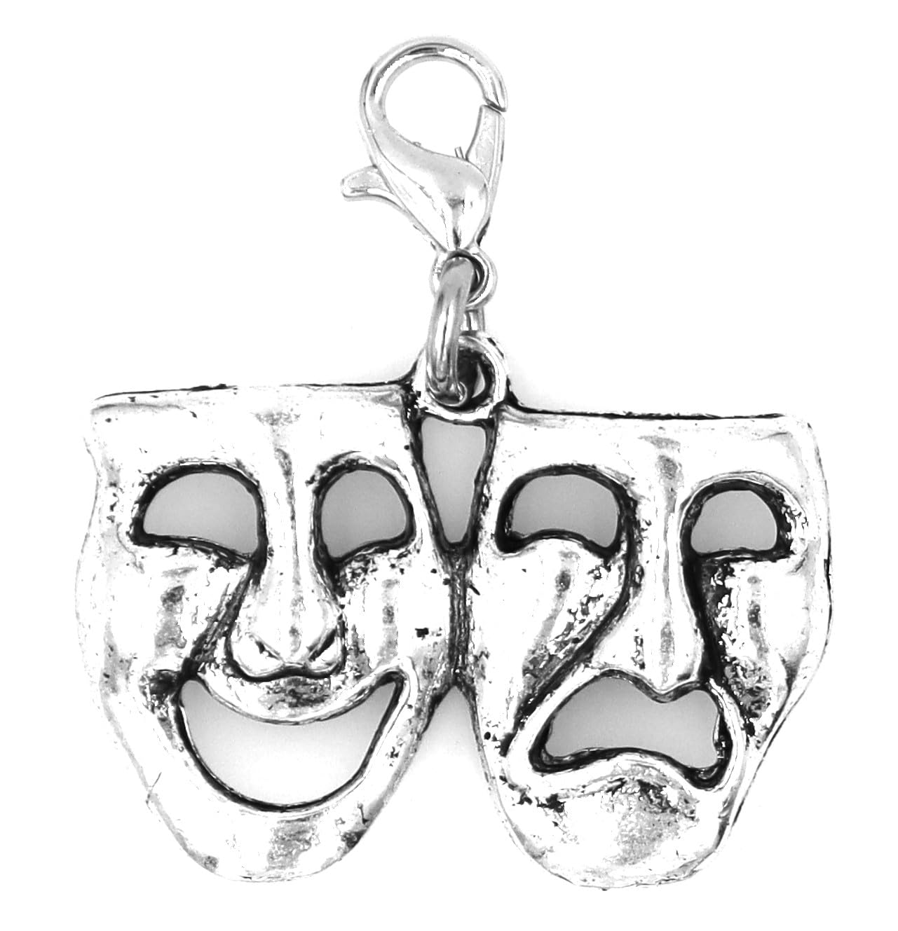 It's All About...You! Mini Comedy & Tragedy Mask Stainless Steel Clasp Clip on Charm 80O