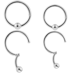 NewkeepsR 2 Pairs-16G(1.2mm) Implant Grade Steel Hinged Clicker Captive Bead Segment Rings,Setpum Tragus Helix Hoop Earrings Piercing Jewelry-Diameter(6mm/8mm)