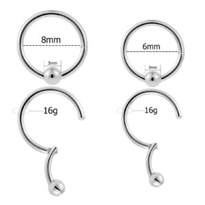 NewkeepsR 2 Pairs-16G(1.2mm) Implant Grade Steel Hinged Clicker Captive Bead Segment Rings,Setpum Tragus Helix Hoop Earrings Piercing Jewelry-Diameter(6mm/8mm)