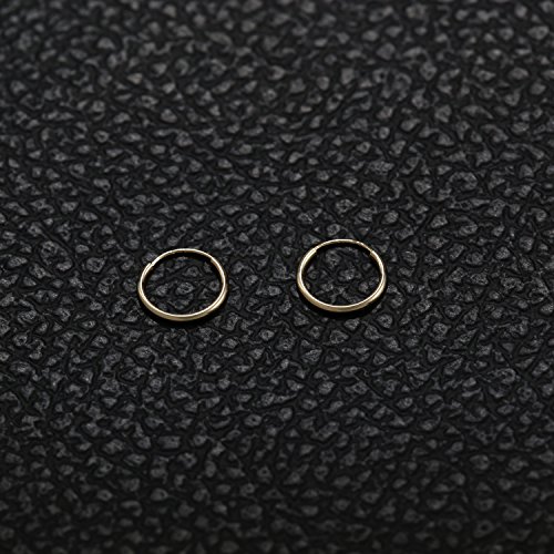 14k Yellow Gold Endless Hoop Earrings Tiny Round Flexible Thin Small little Continuous Real Pure Gold Hoops (10mm)