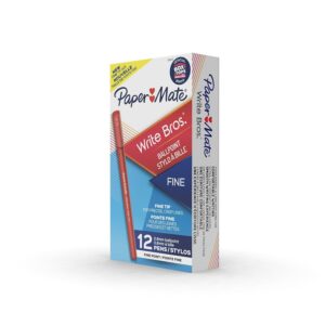 paper mate write bros. ballpoint pens, fine point, red ink, 1-dozen