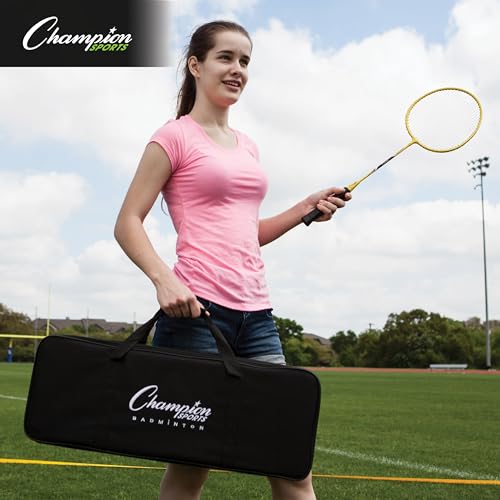 Champion Sports Outdoor Badminton Set: Net, Poles, 4 Rackets, 4 Shuttlecocks & Bag - Portable Equipment for Backyard Games, Team Sports, Adults & Kids