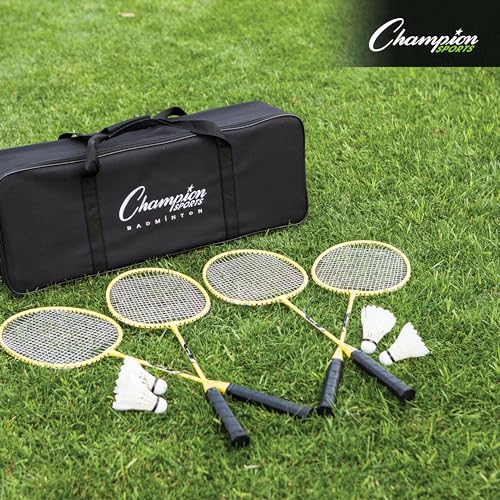 Champion Sports Outdoor Badminton Set: Net, Poles, 4 Rackets, 4 Shuttlecocks & Bag - Portable Equipment for Backyard Games, Team Sports, Adults & Kids