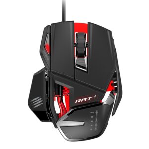 mad catz rat4 wired optical usb led rgb mouse with 9 programmable buttons, adjustable - black