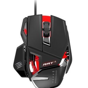 Mad Catz RAT4 Wired Optical USB LED RGB Mouse with 9 Programmable Buttons, Adjustable - Black