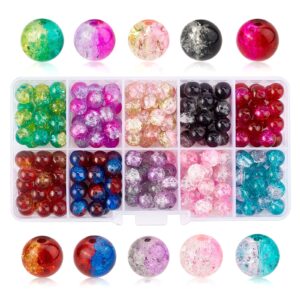 ph pandahall 200pcs 8mm glass crackle beads, 10 color round beads for jewelry making, bracelet beads, christmas tree ornament beading, mother's day gift