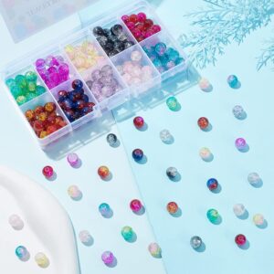 PH PandaHall 200pcs 8mm Glass Crackle Beads, 10 Color Round Beads for Jewelry Making, Bracelet Beads, Christmas Tree Ornament Beading, Mother's Day Gift