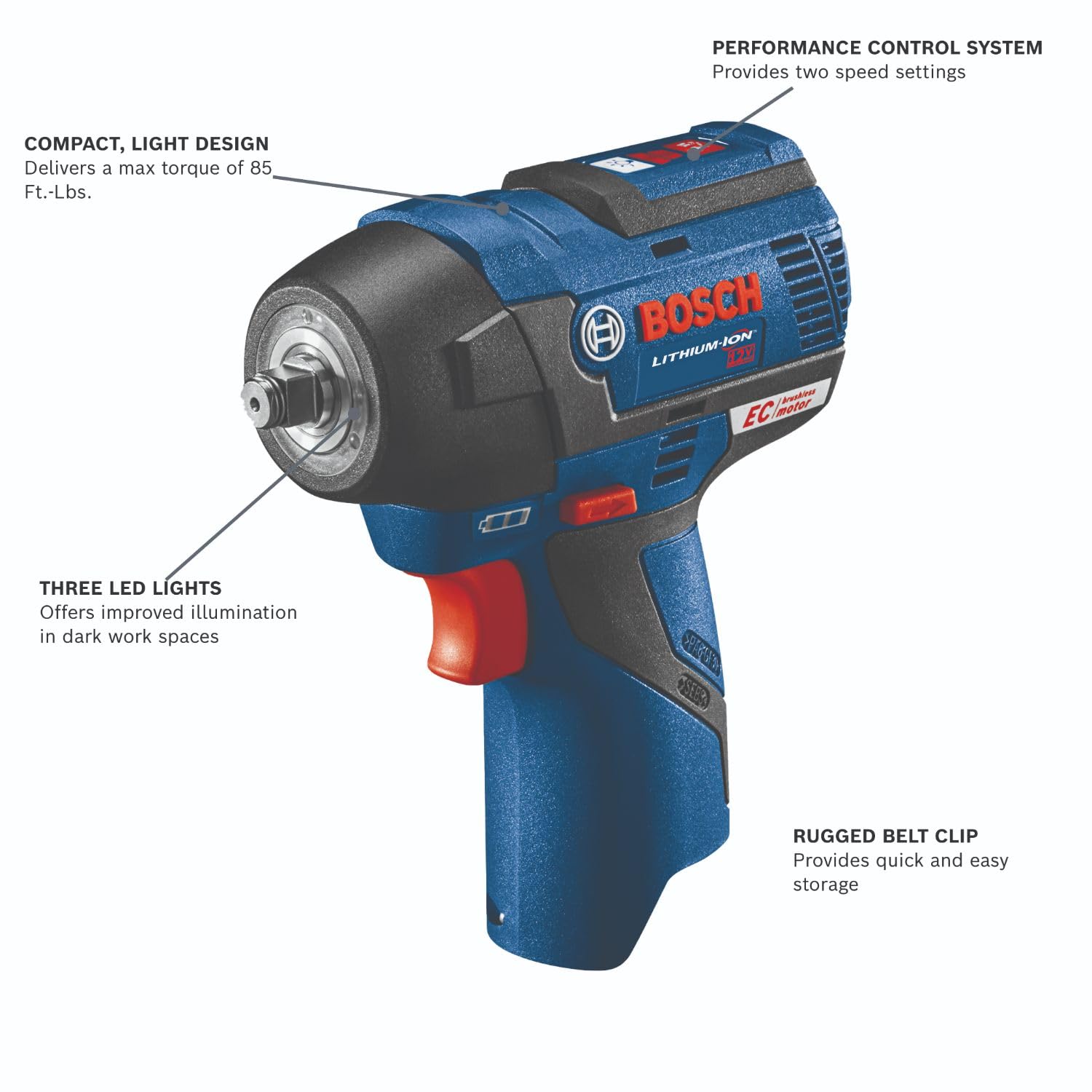 BOSCH PS82-02 12V Max EC Brushless 3/8 In. Impact Wrench Kit