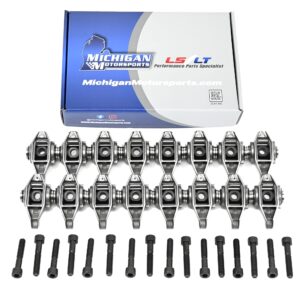 michigan motorsports ls1 rocker arms and bolts with trunion kit installed fits ls2 ls6 lq4 lq9 lm7 4.8 5.3 5.7 6.0