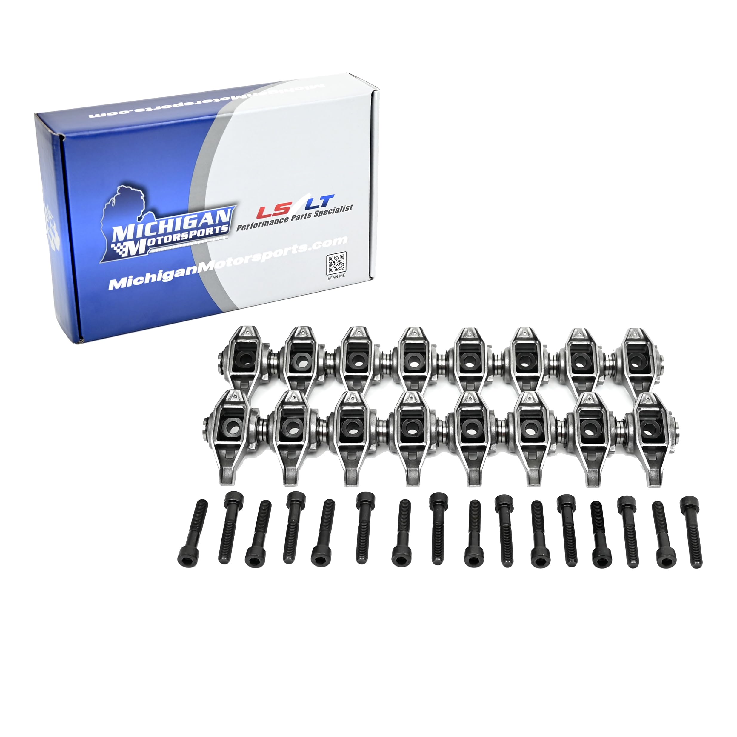 Michigan Motorsports LS1 Rocker Arms and Bolts with Trunion Kit Installed Fits LS2 LS6 LQ4 LQ9 LM7 4.8 5.3 5.7 6.0