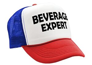 beverage expert - beer wine liquor party - vintage retro style trucker cap hat (r w b)