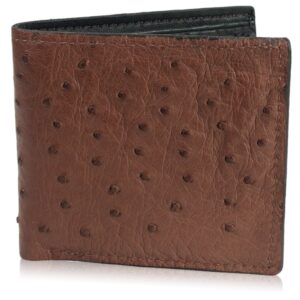 genuine brown ostrich skin leather bifold wallet handmade with 8 card slots