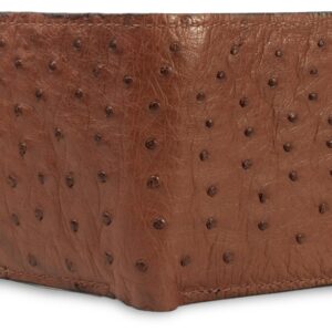 Genuine Brown Ostrich Skin Leather Bifold Wallet Handmade with 8 Card Slots