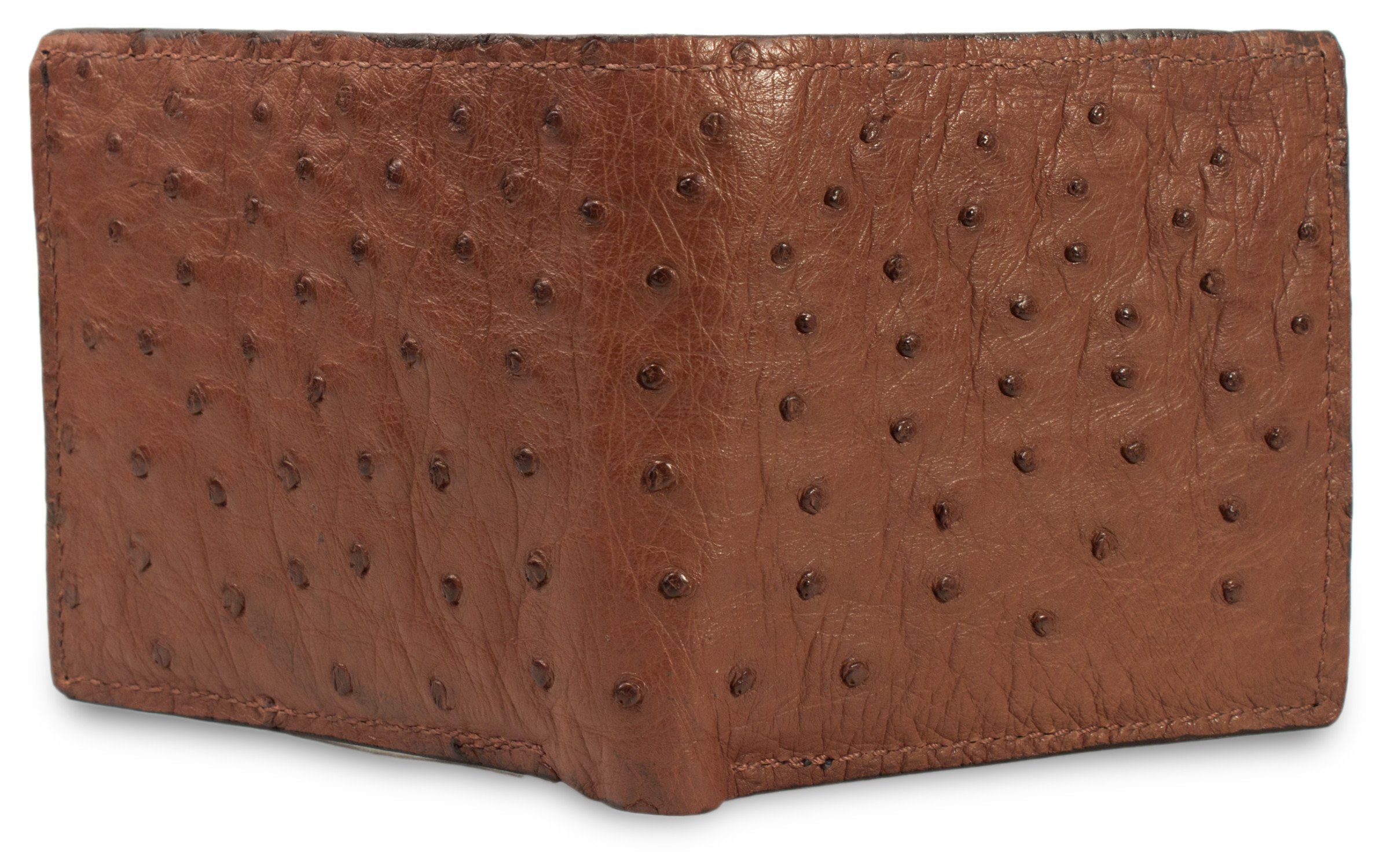 Genuine Brown Ostrich Skin Leather Bifold Wallet Handmade with 8 Card Slots